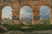 Christoffer Wilhelm Eckersberg View through three northwest arches of the Colosseum in Rome.Storm gathering over the city (mk09) oil painting artist